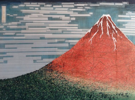 Red Fuji<br>2018- Mixed Media on Wood- 100*70 cm
